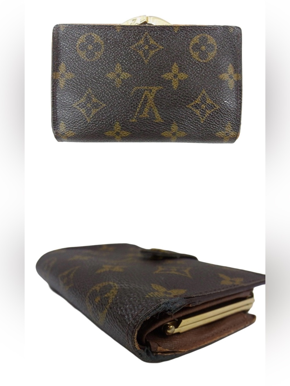 Authentic Louis Vuitton Monogram Viennois Kisslock French Wallet